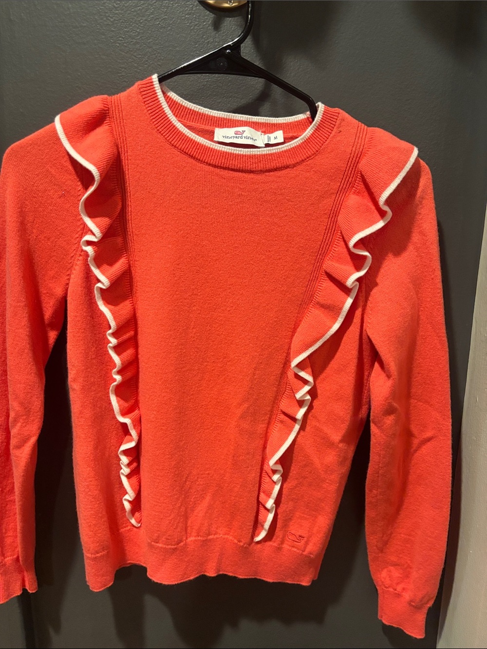 Vineyard Vines Coral Ruffle-Trim Crewneck Sweater